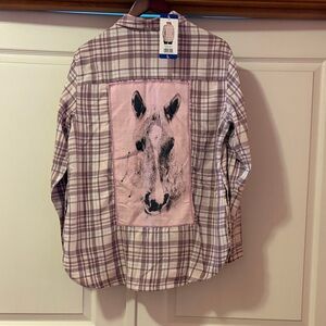 Plaid Flannel Shirt with Horse Graphic